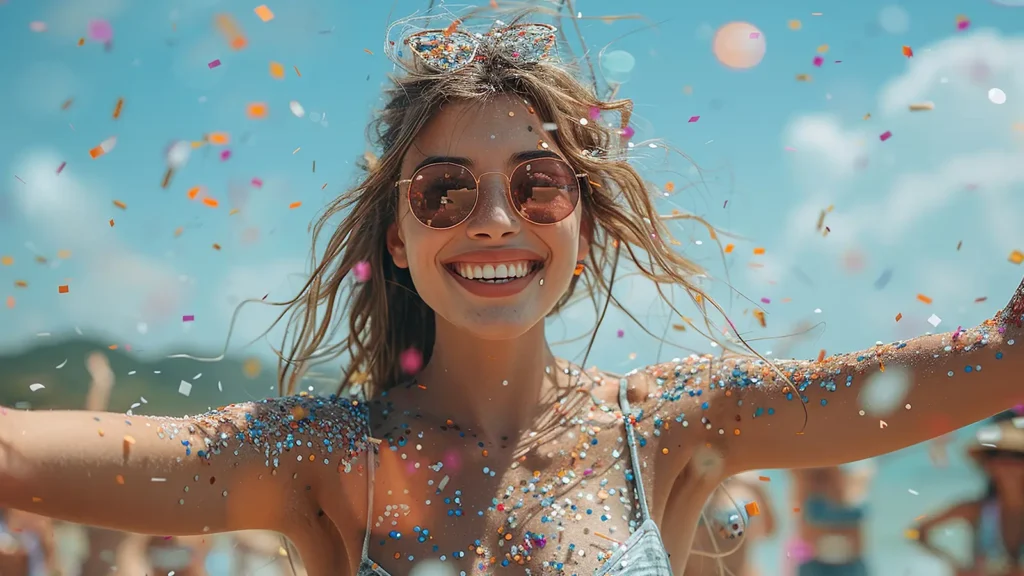 a woman with confetti on her body